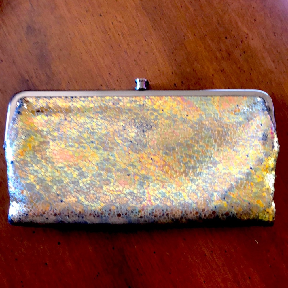 HOBO Gold Metallic Double Frame Clutch Wallet